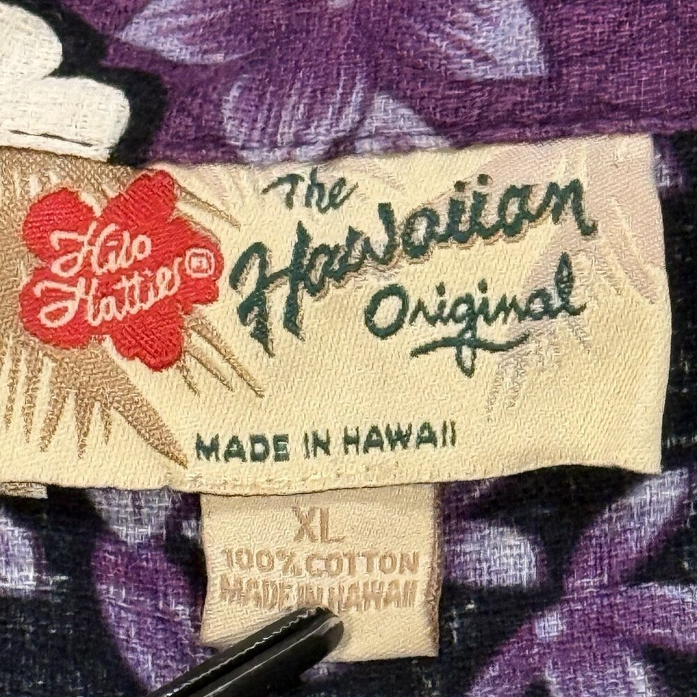 Vintage Hilo Hattie Hawaiian Purple Cropped Hibiscus Aloha Shirt Womens XL - Picture 5 of 8